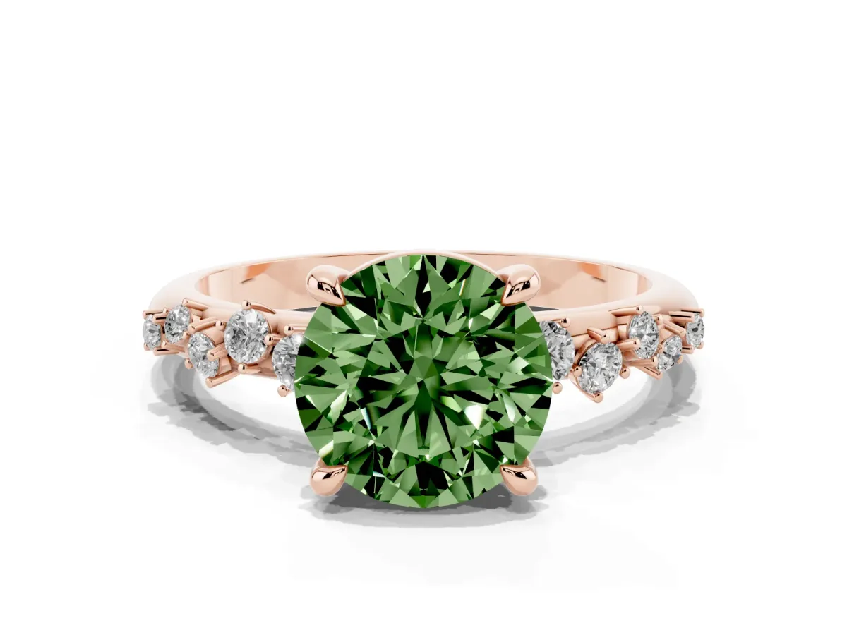 Fancy Green Round Cut Cut Diamond Vine Band with Four-Prong Setting Rose gold