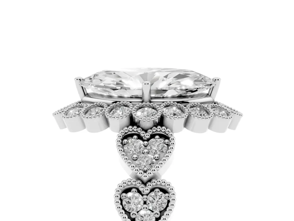 Marquise Cut Brilliant Milgrain Pave Heart Band Solitaire Ring Platinum
