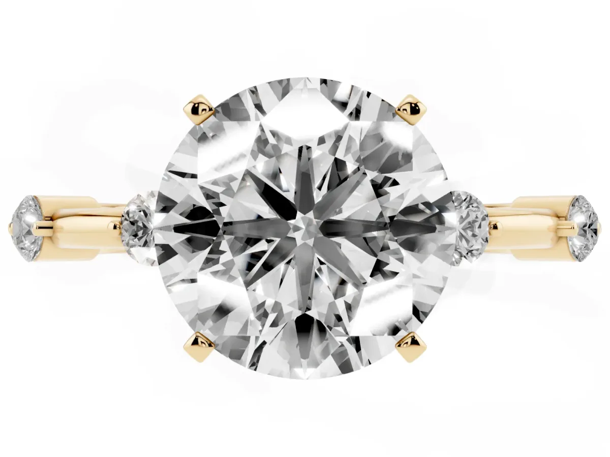 Round Cut Solitaire Diamond Ring with Bezel Set Side Stones and Prong Setting Yellow gold