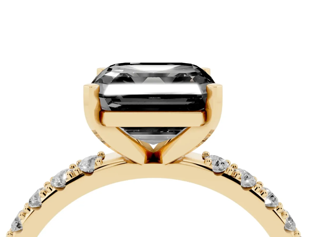Fancy Black Asscher Cut Diamond Solitaire Pavé Band with Four-Prong Setting Yellow gold
