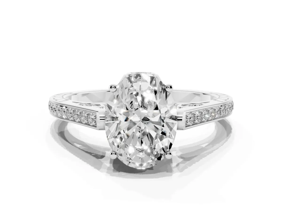 Oval Cut Cut Cathedral Pave Diamond Engagement Ring with Six-Prong Setting Silver