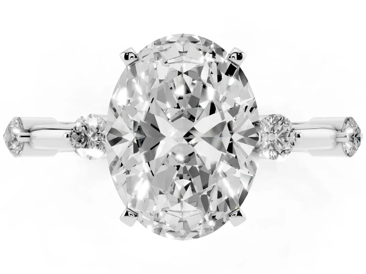 Oval Cut Solitaire Diamond Ring with Bezel Set Side Stones and Prong Setting Platinum