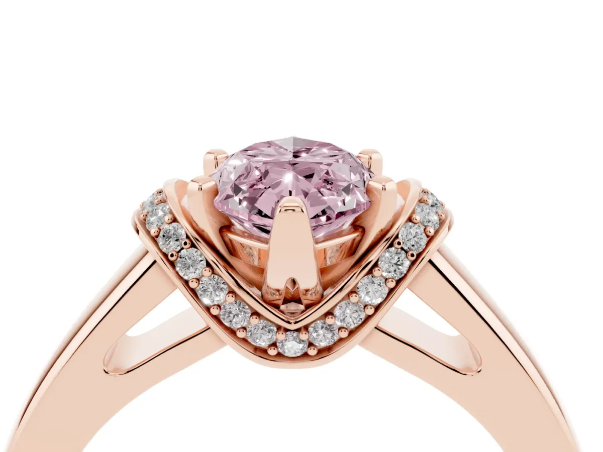 Fancy Pink Marquise Cut Solitaire Diamond Ring with Pave Band and Six-Prong Setting Rose gold