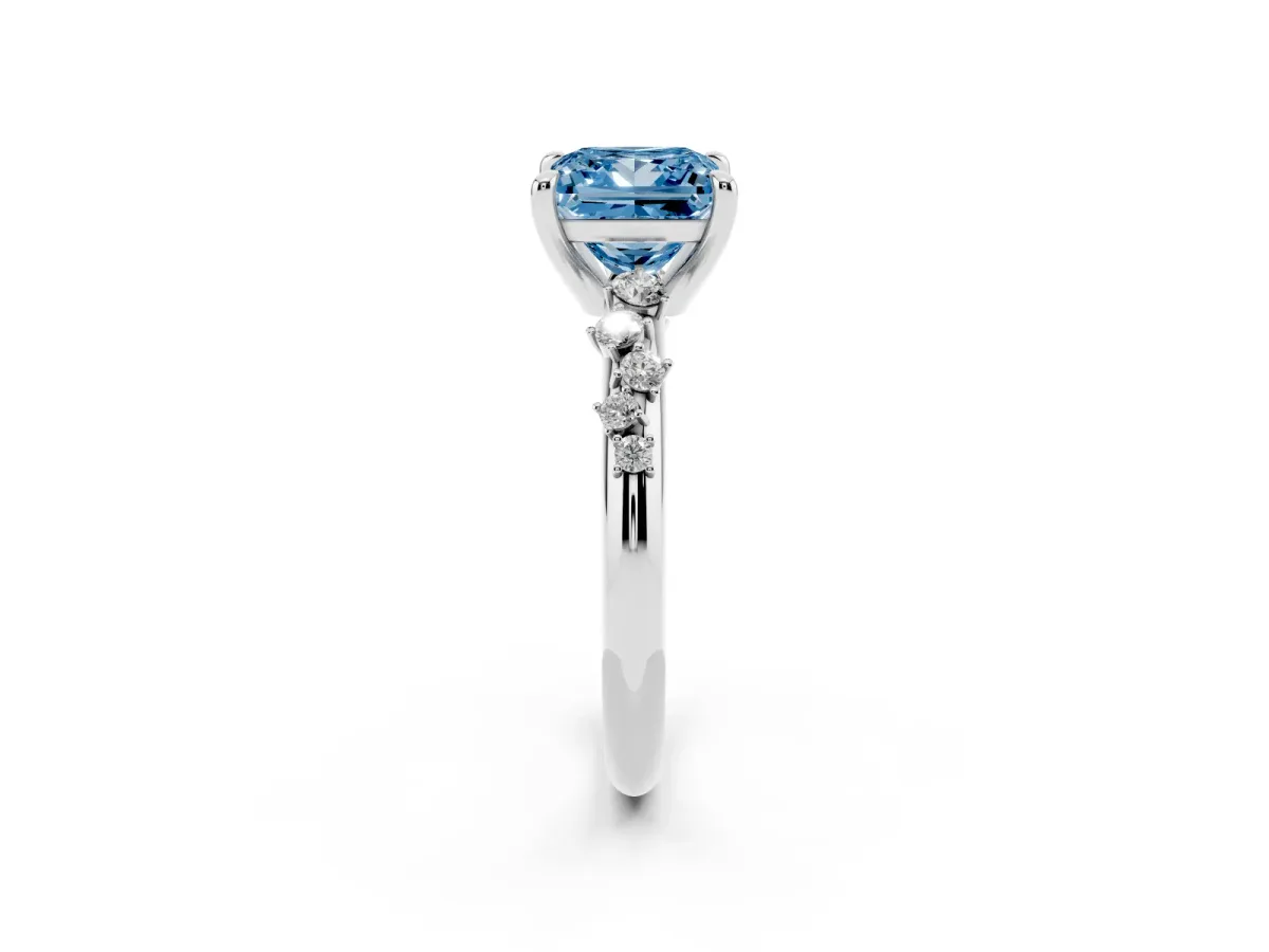 Fancy Blue Princess Cut Cut Diamond Vine Band with Four-Prong Setting Silver
