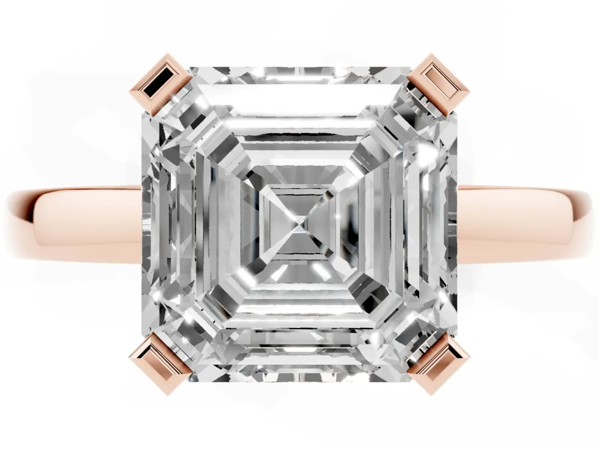 Asscher Cut Cut Solitaire Ring with Four-Prong Setting and Classic Band Rose gold