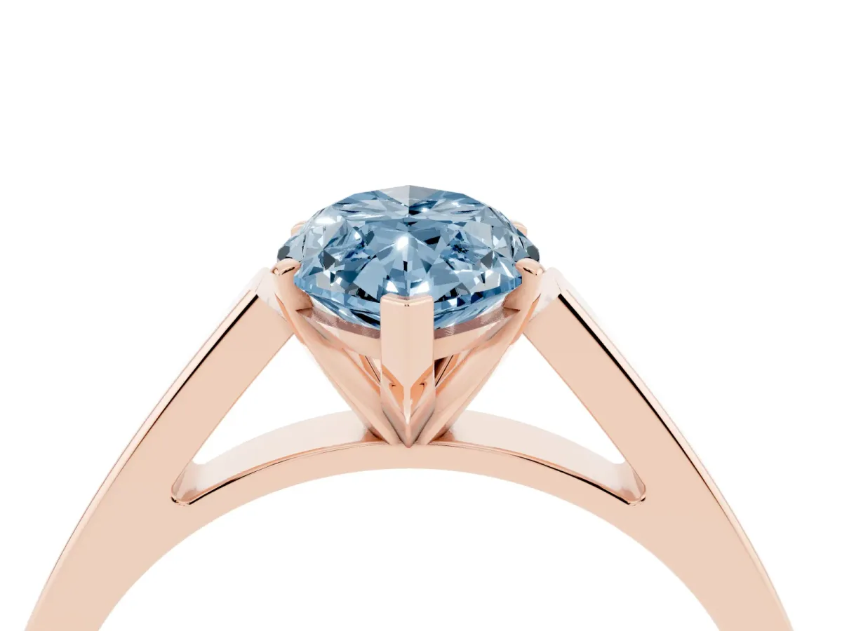 Fancy Blue Marquise Cut Solitaire Engagement Ring with Four-Prong Setting and Tapered Band Rose gold