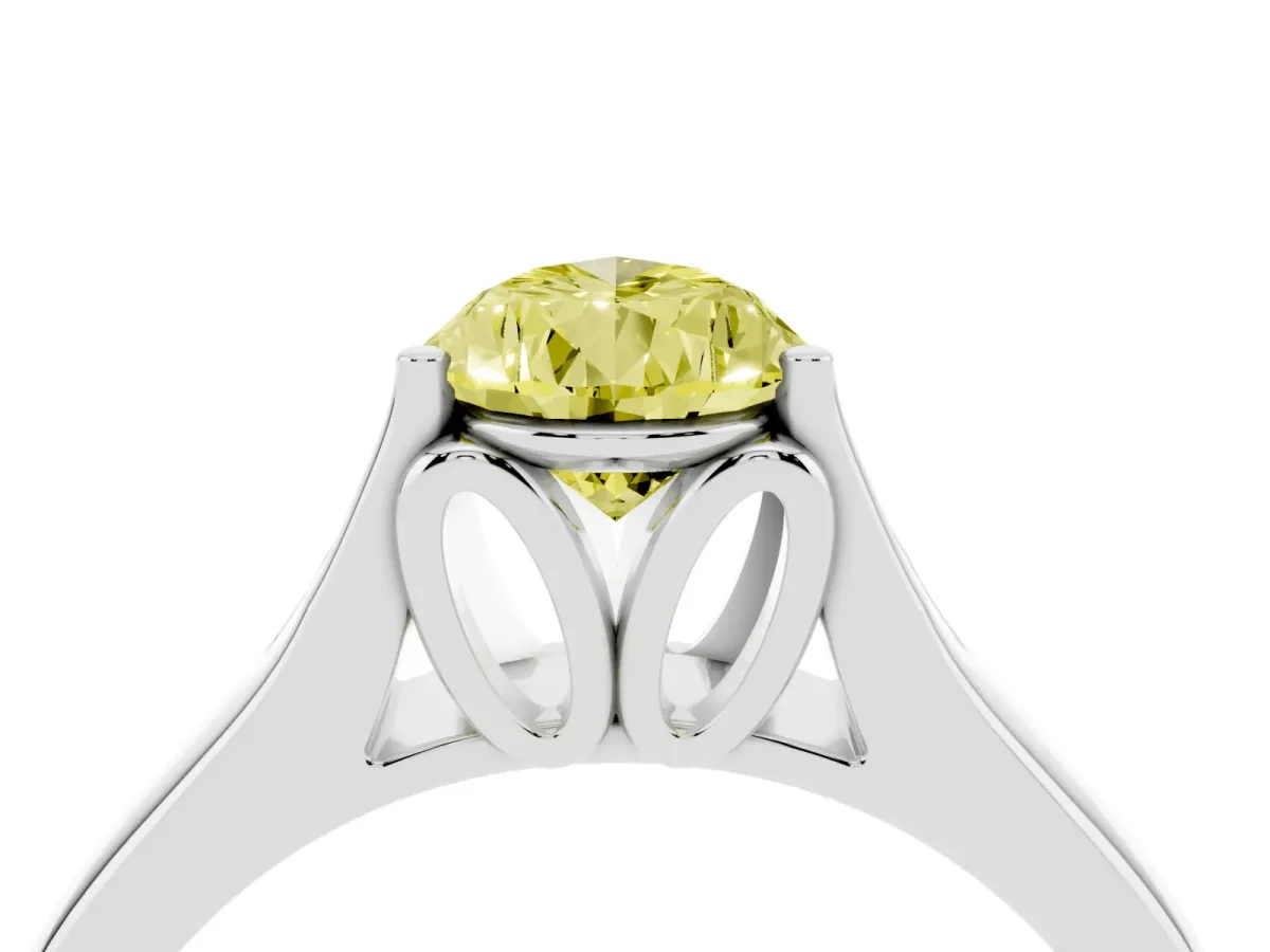 Fancy Yellow Pear Cut Solitaire Diamond Ring with Cathedral Band and Four-Prong Setting Silver