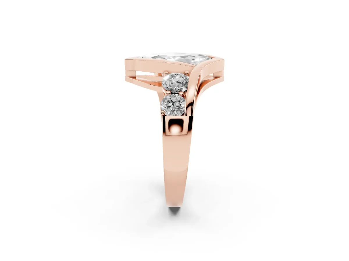 Bezel Set Marquise Cut Diamond Bypass Ring with Round Accents Rose gold