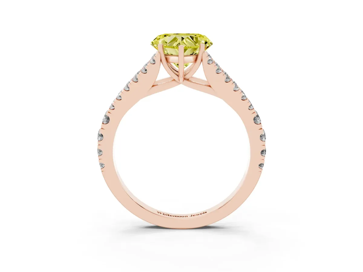 Fancy Yellow Heart Cut Diamond Split Shank Pavé Engagement Ring with Four-Prong Setting Rose gold