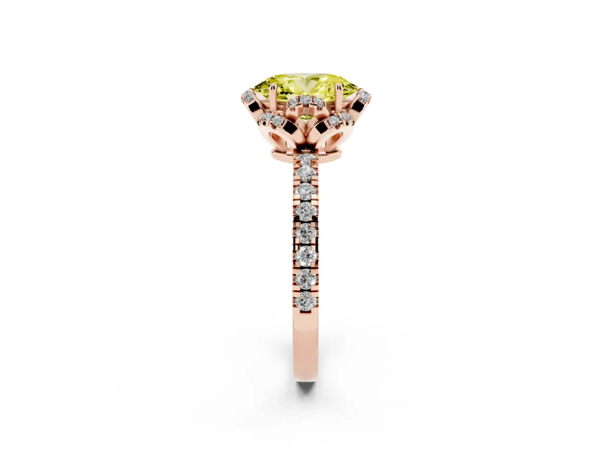 Fancy Yellow Oval Cut Halo Diamond Pave Band Ring with Four-Prong Setting Rose gold
