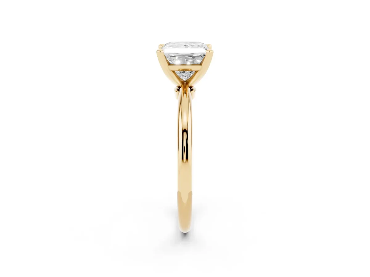 Princess Cut Diamond Solitaire Ring with Prong Setting and Classic Band Yellow gold