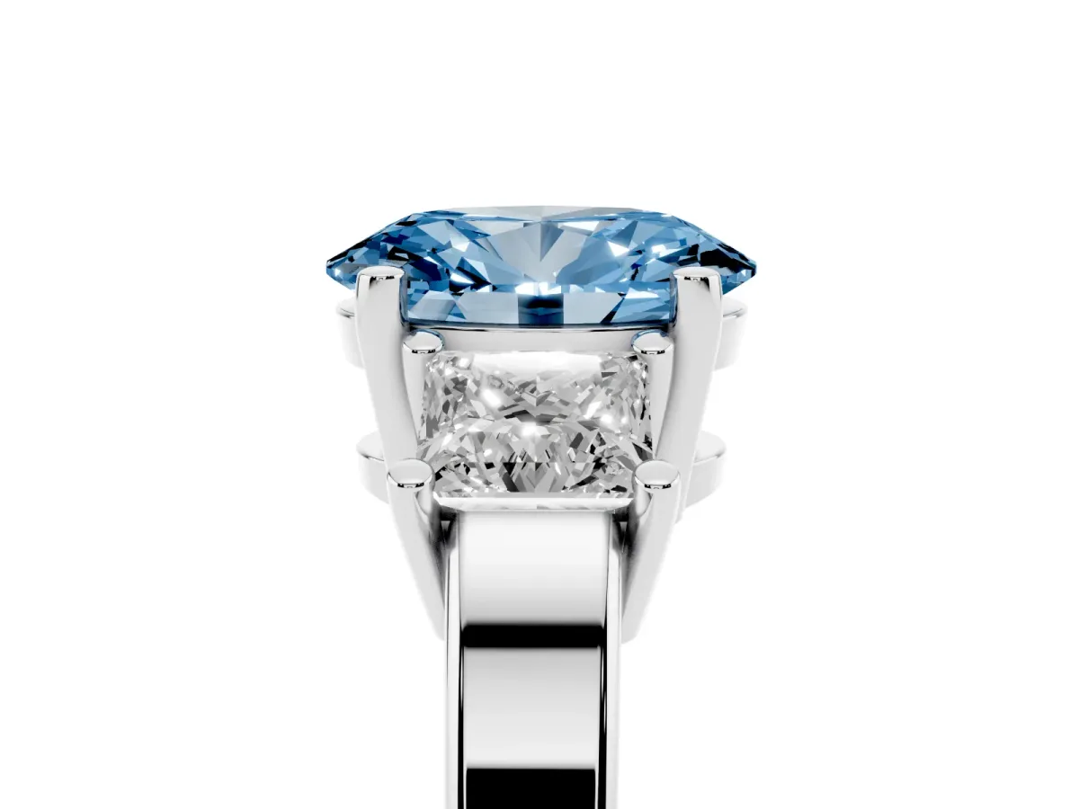 Fancy Blue Three-Stone Oval Cut Cut Solitaire Ring with Prong Setting White gold