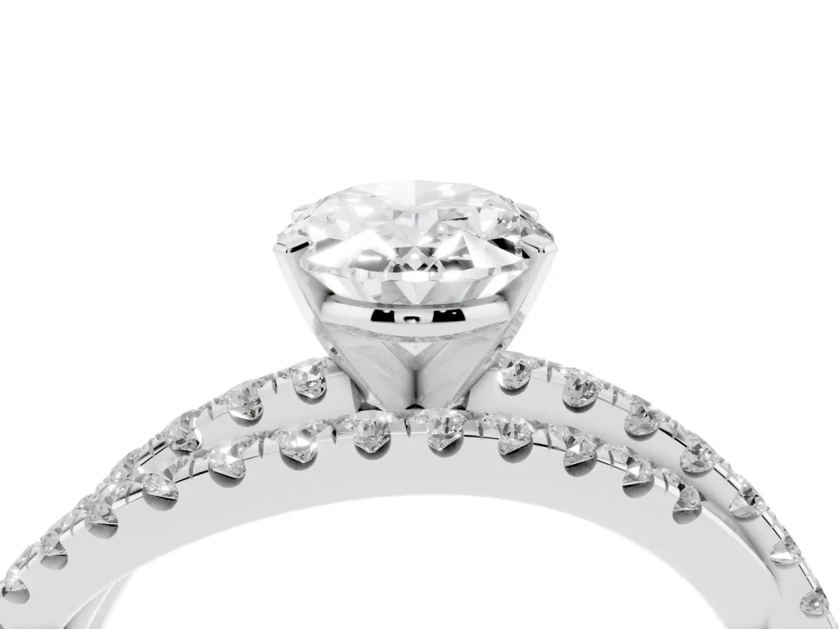 Oval Cut Solitaire Twist Band with Pavé Setting and Four-Prong Setting Platinum