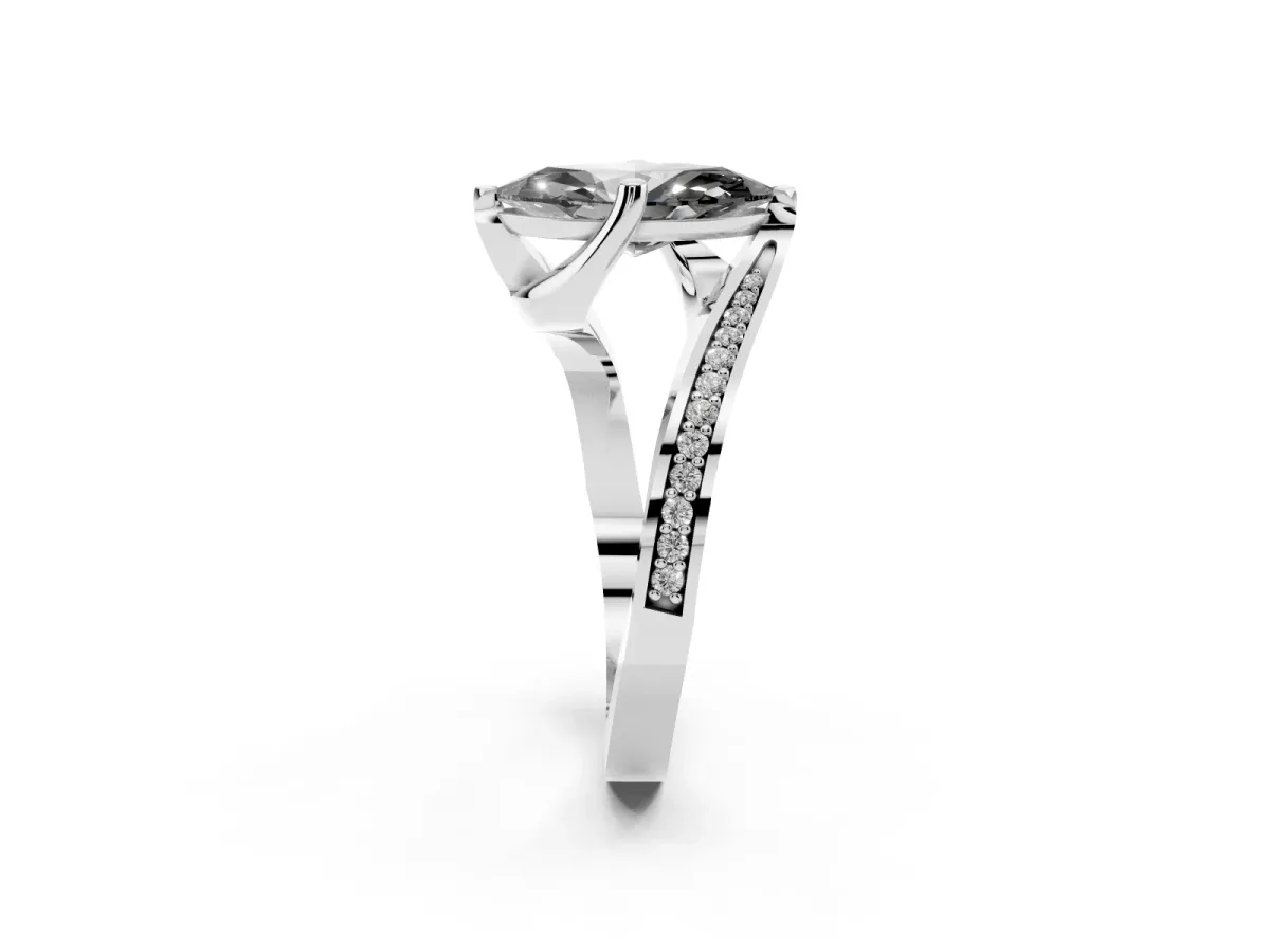 Fancy Black Marquise Cut Solitaire Diamond Twist Band with Pavé Setting and Four-Prong Setting Platinum