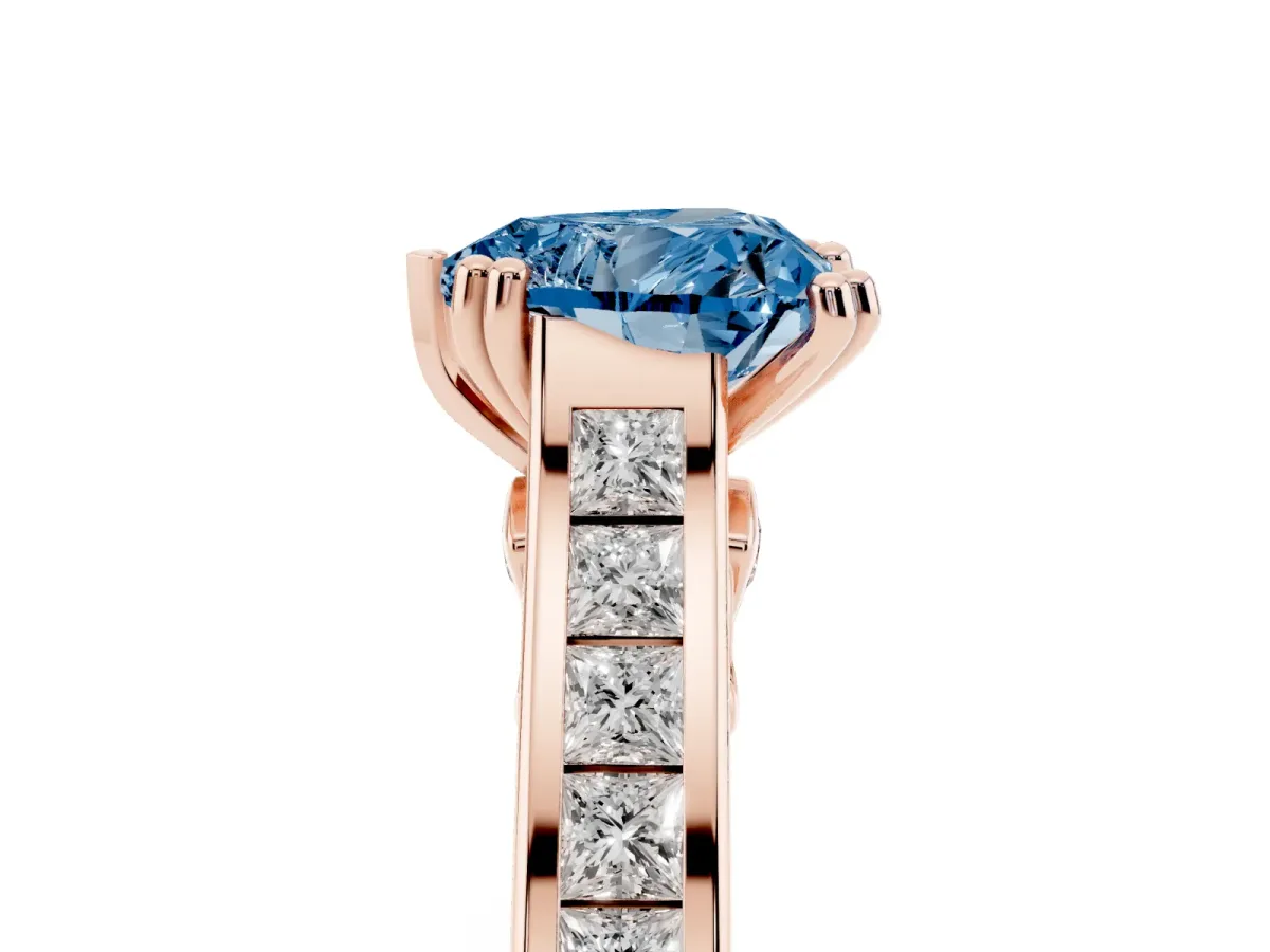 Fancy Blue Heart Cut Cut Channel Set Solitaire Engagement Ring with Prong Setting Rose gold