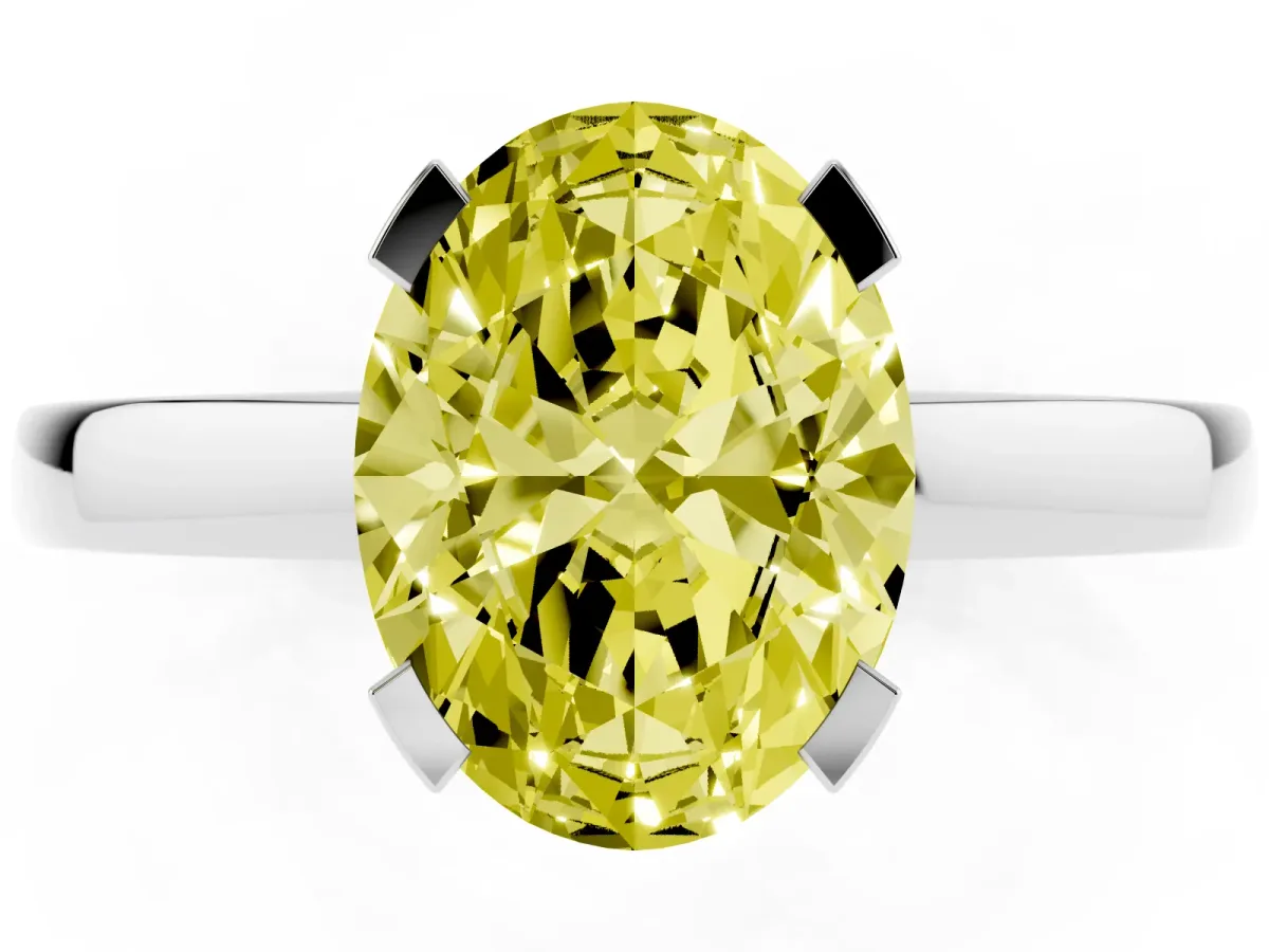 Fancy Yellow Oval Cut Cut Solitaire Ring with Four-Prong Setting and Classic Band Silver