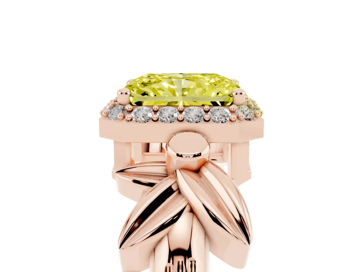Fancy Yellow Radiant Cut Halo Diamond Floral Band with Four-Prong Setting Rose gold