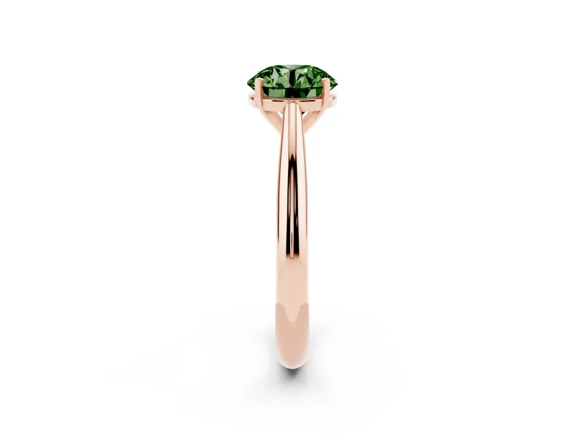 Fancy Green Round Cut Diamond Solitaire Engagement Ring with Cathedral Setting and Four-Prong Mount Rose gold