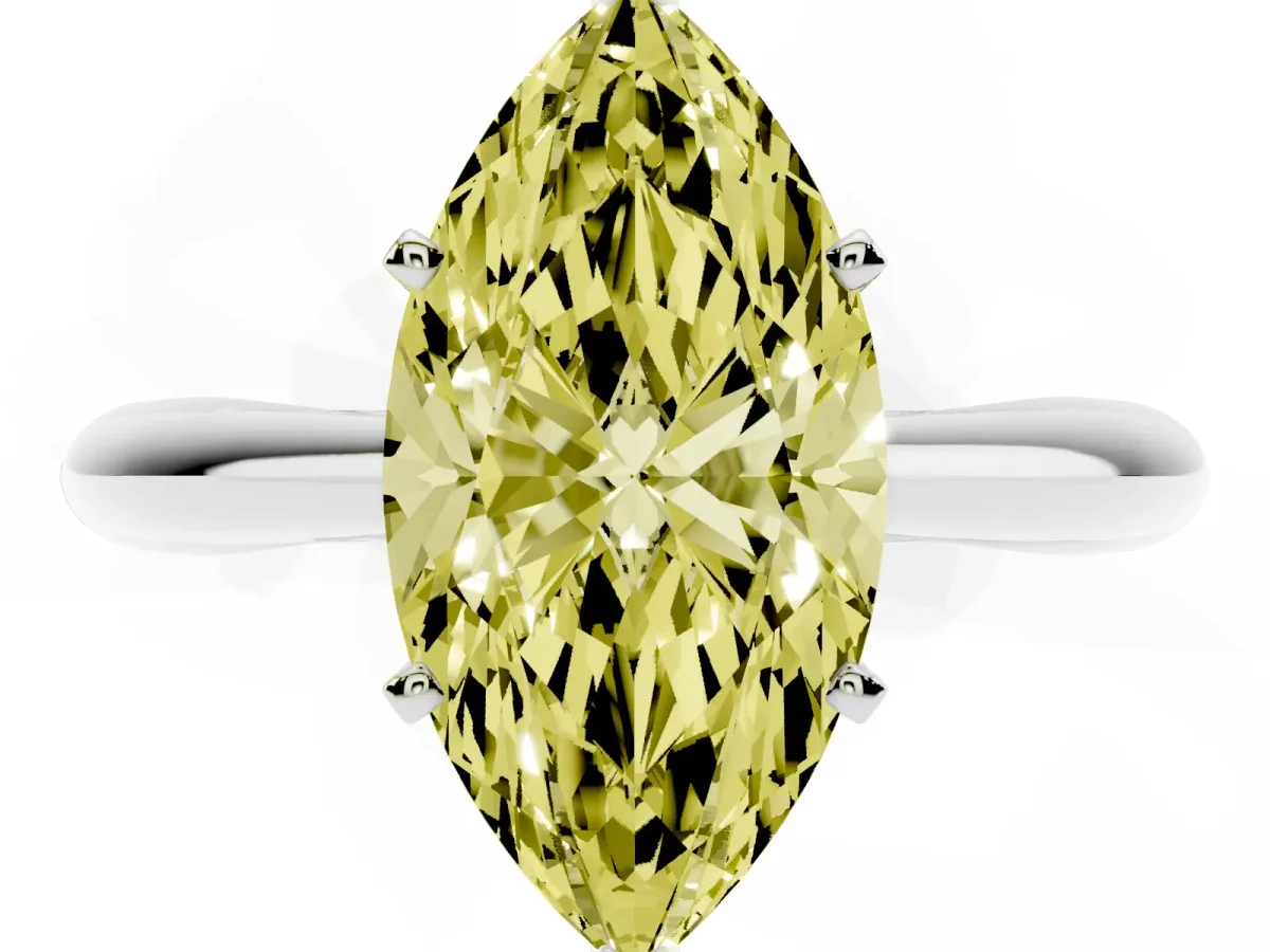 Fancy Yellow Marquise Cut Diamond Solitaire Engagement Ring with Cathedral Setting and Four-Prong Mount Platinum