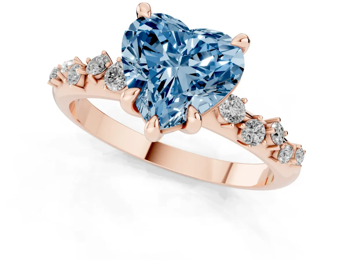 Fancy Blue Heart Cut Cut Diamond Vine Band with Four-Prong Setting Rose gold