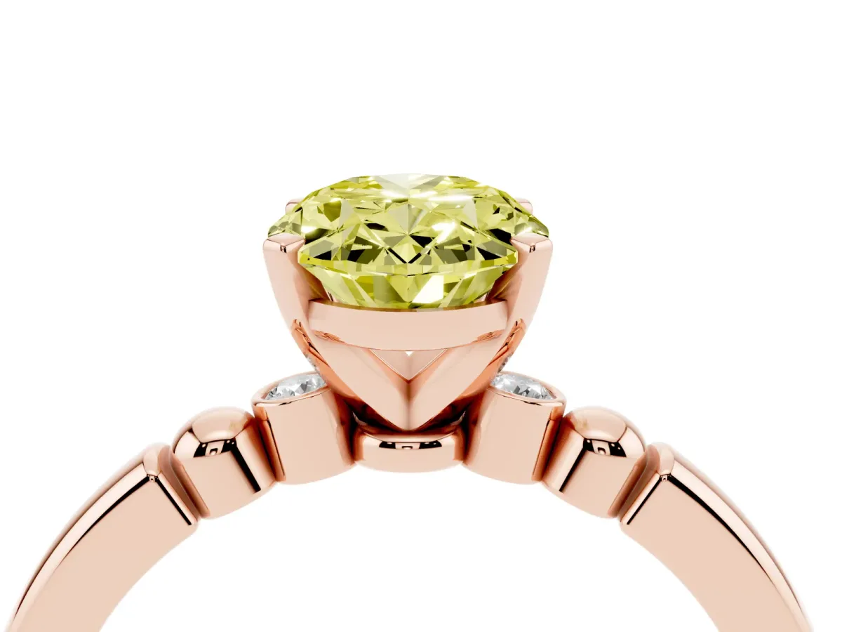 Fancy Yellow Oval Cut Solitaire Beaded Band with Four-Prong Setting Rose gold