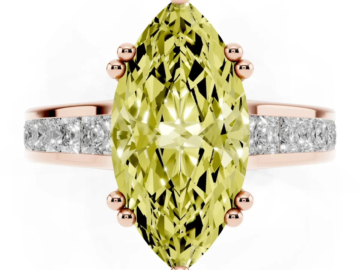 Fancy Yellow Marquise Cut Cut Channel Set Solitaire Engagement Ring with Prong Setting Rose gold