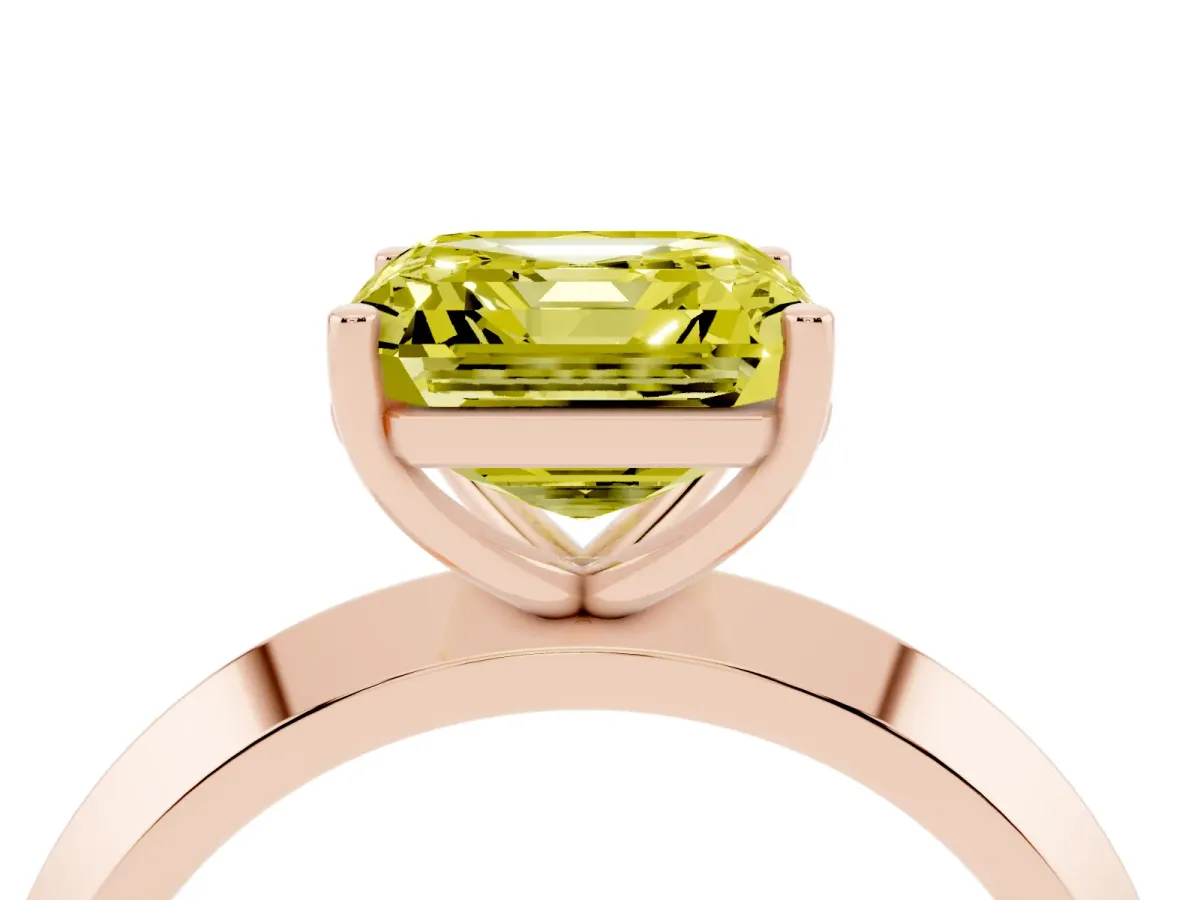 Fancy Yellow Asscher Cut Cut Solitaire Engagement Ring with Flat Band and Four-Prong Setting Rose gold