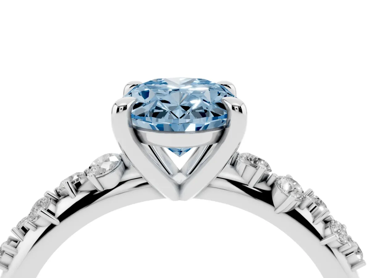 Fancy Blue Oval Cut Cut Diamond Vine Band with Four-Prong Setting Silver