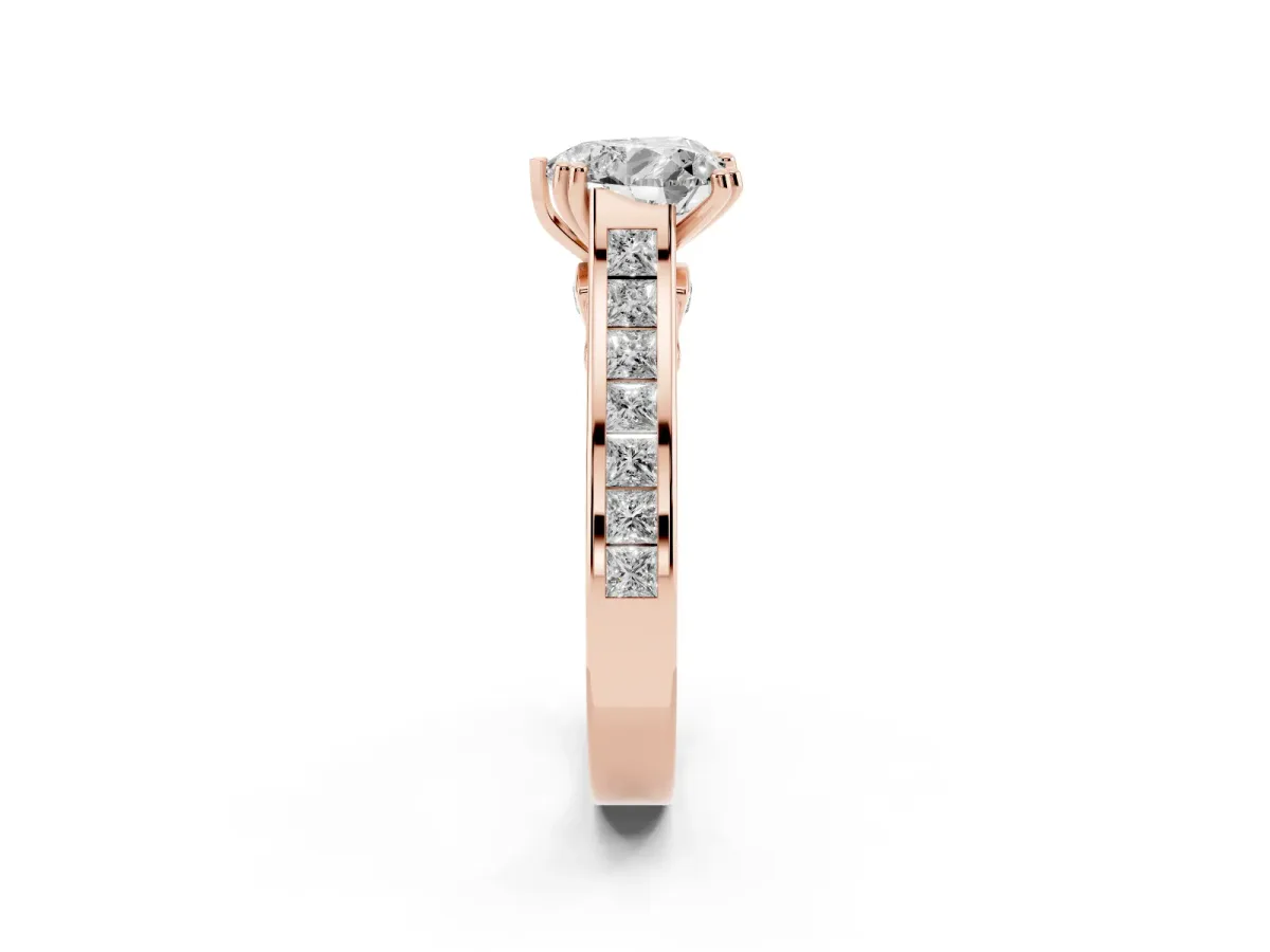 Heart Cut Cut Channel Set Solitaire Engagement Ring with Prong Setting Rose gold