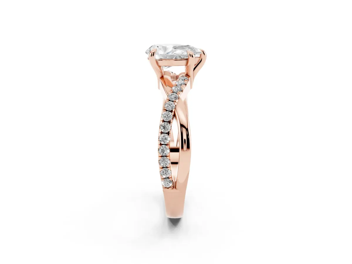 Pear Cut Cut Diamond Twist Band Solitaire with Prong Setting Rose gold