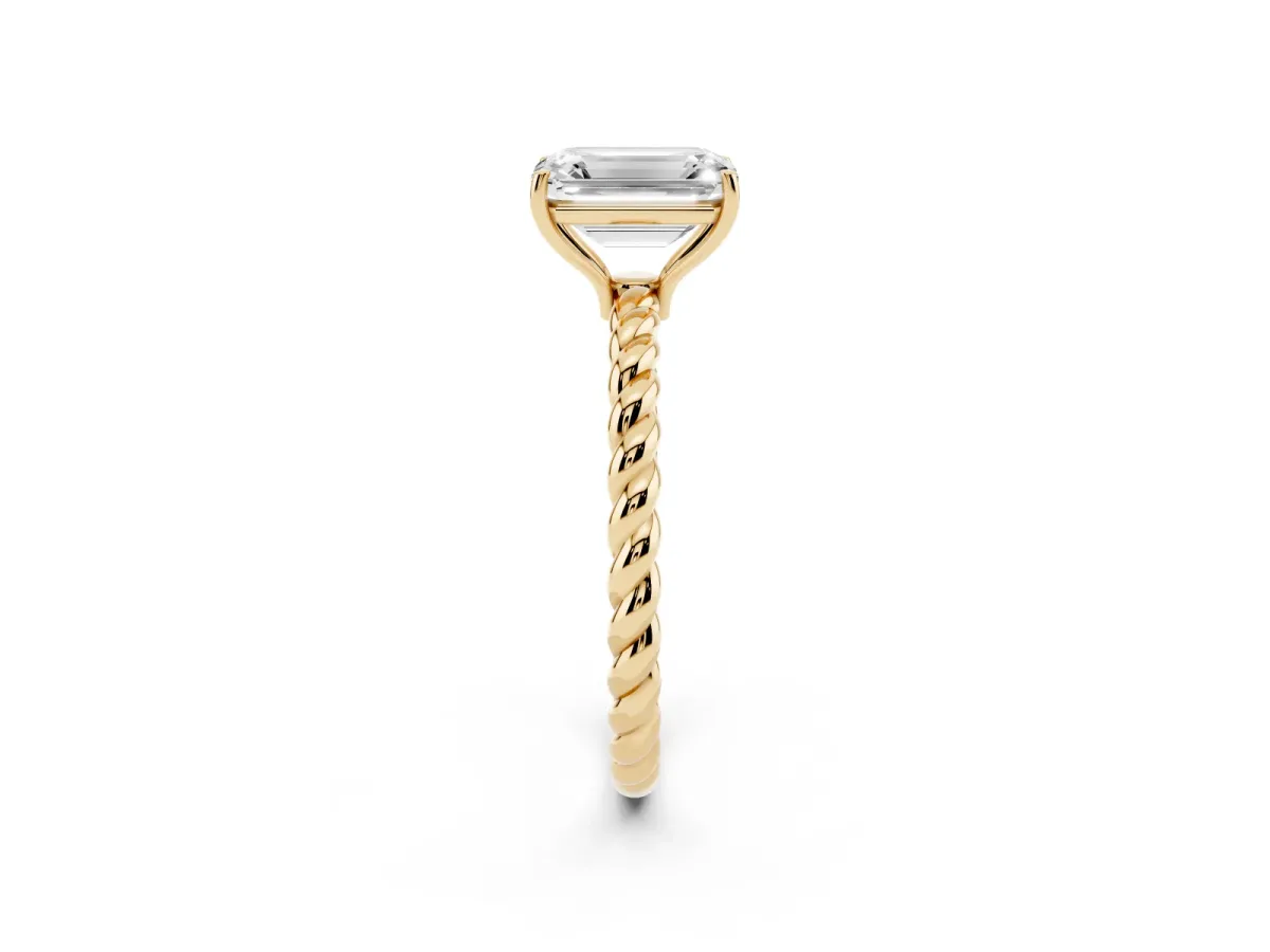 Emerald Cut Solitaire Twisted Band 4-Prong Ring Yellow gold