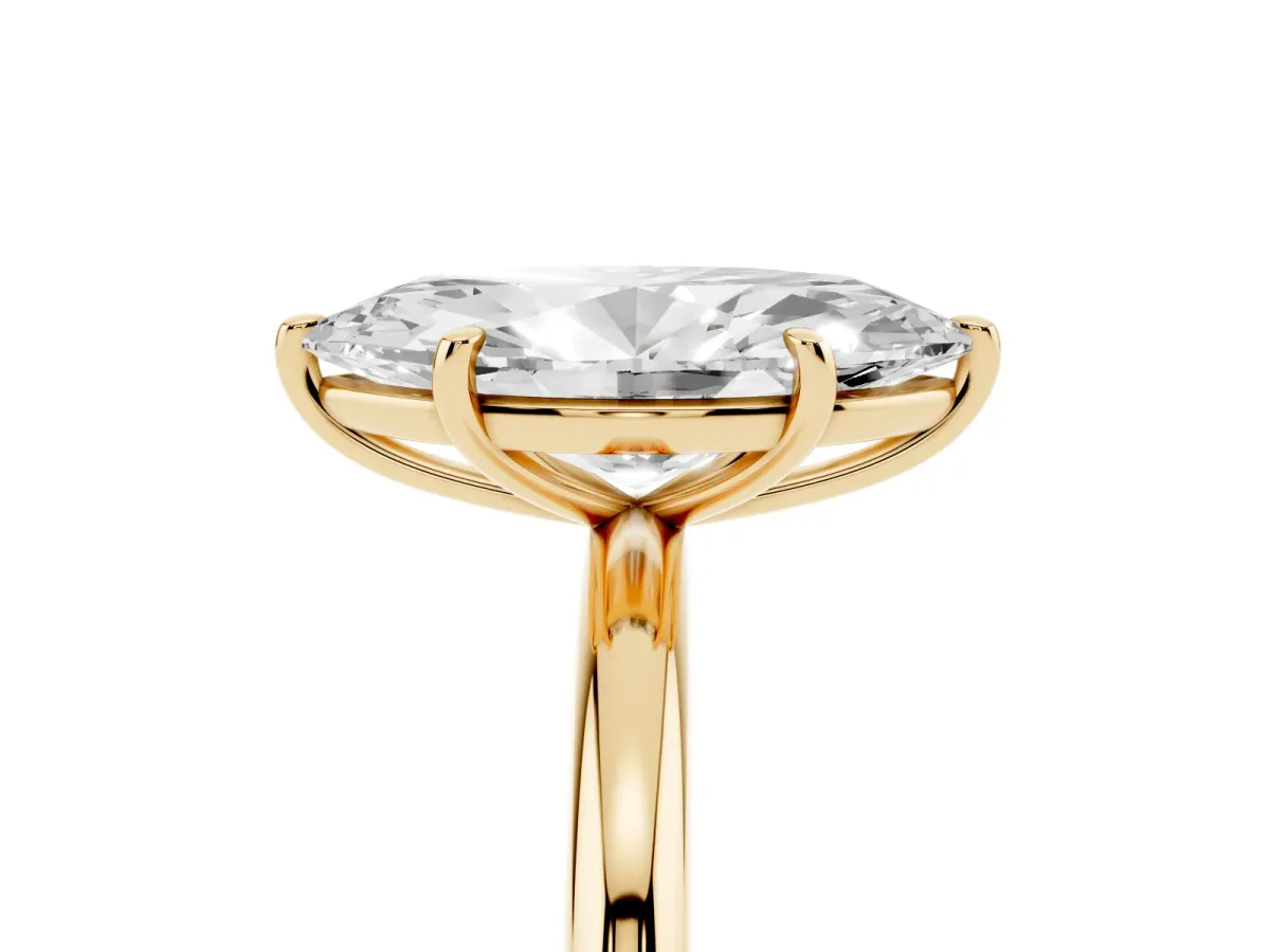 Oval Cut Solitaire Diamond Ring with Four-Prong Setting on a Plain Band Yellow gold