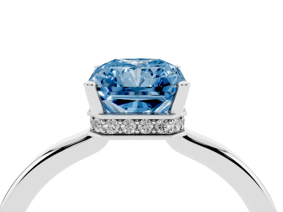 Fancy Blue Radiant Cut Cut Solitaire Engagement Ring with Four-Prong Setting on a Classic Band White gold
