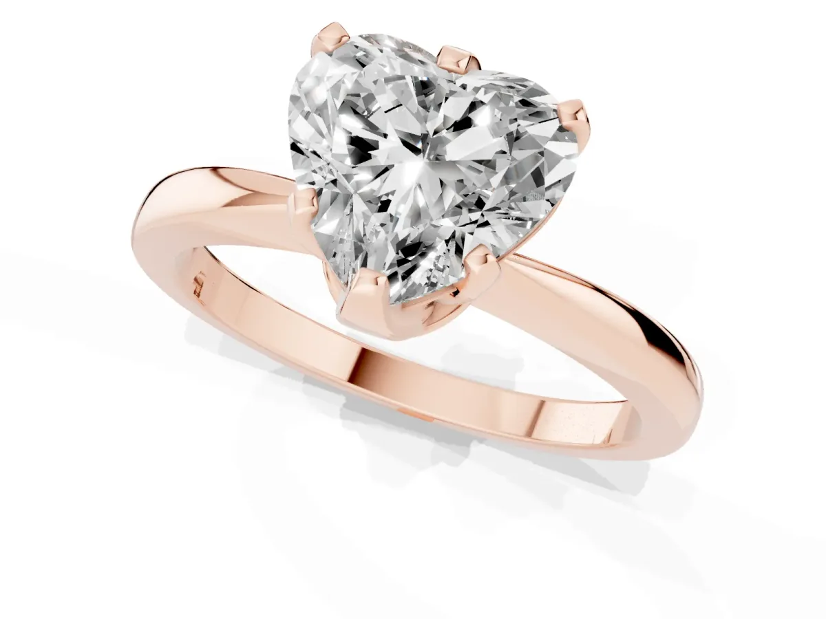 Heart Cut Solitaire Engagement Ring with Six-Prong Setting and Tapered Band Rose gold