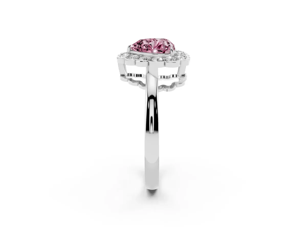 Fancy Pink Heart Cut Halo Cluster Diamond Engagement Ring with Solitaire Band and Prong Setting Platinum