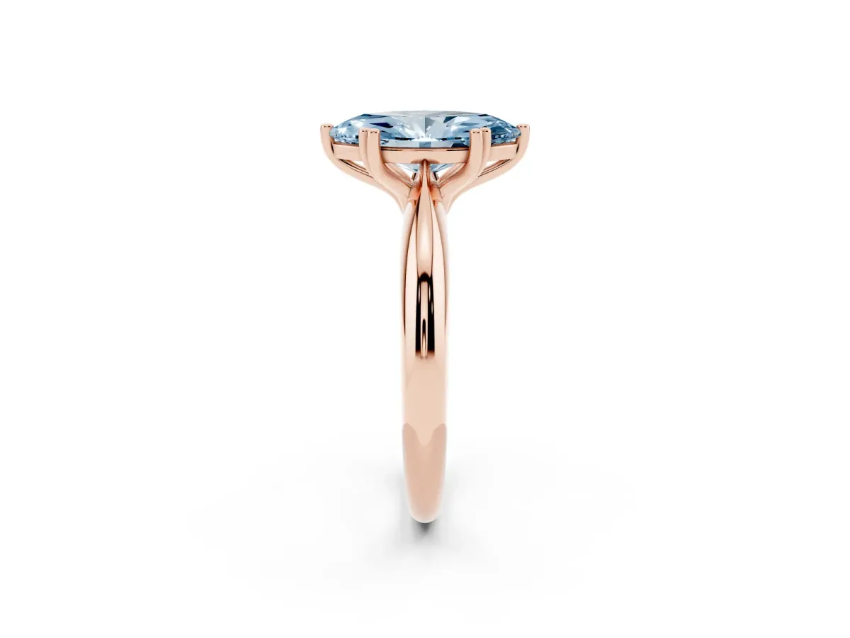 Fancy Blue Marquise Cut Cut Solitaire Engagement Ring with Tapered Band and Four-Prong Setting Rose gold