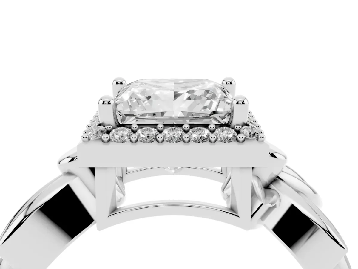 Princess Cut Halo Diamond Floral Band with Four-Prong Setting Platinum