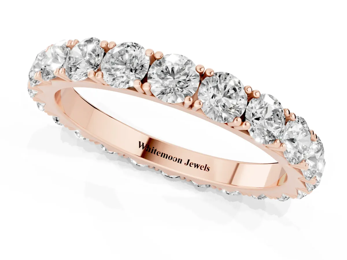 Round Diamond Eternity Band with Pavé Setting and Shared Prong Rose gold