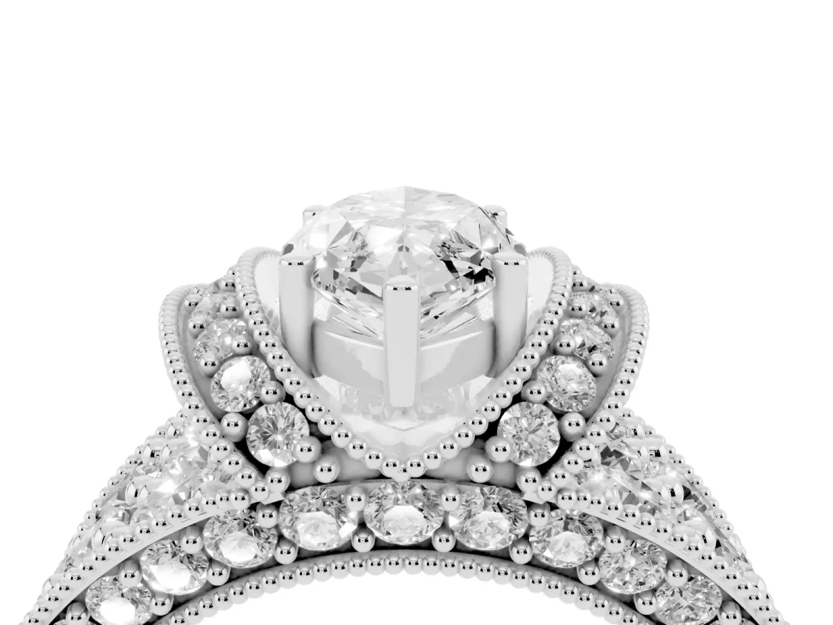 Marquise Cut Halo Pave Diamond Engagement Ring with Milgrain Detailing White gold