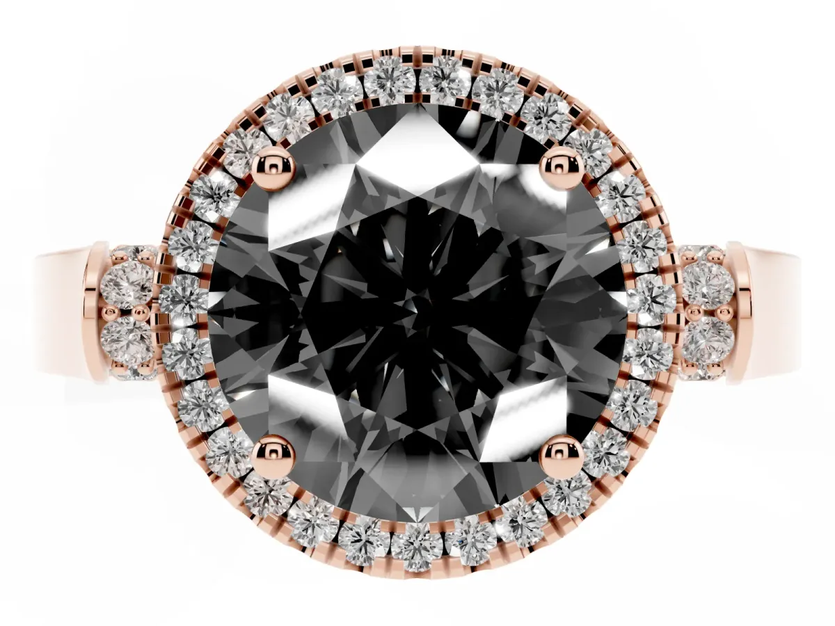 Fancy Black Round Cut Halo Round Diamond Twist Band with Four-Prong Setting Rose gold