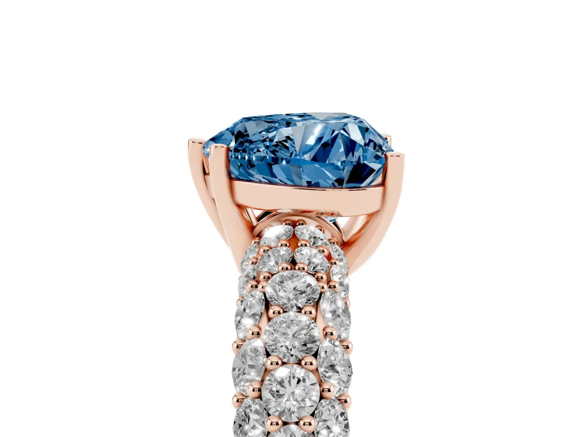 Fancy Blue Heart Cut Diamond Pavé Band Solitaire Ring with Four-Prong Setting Rose gold