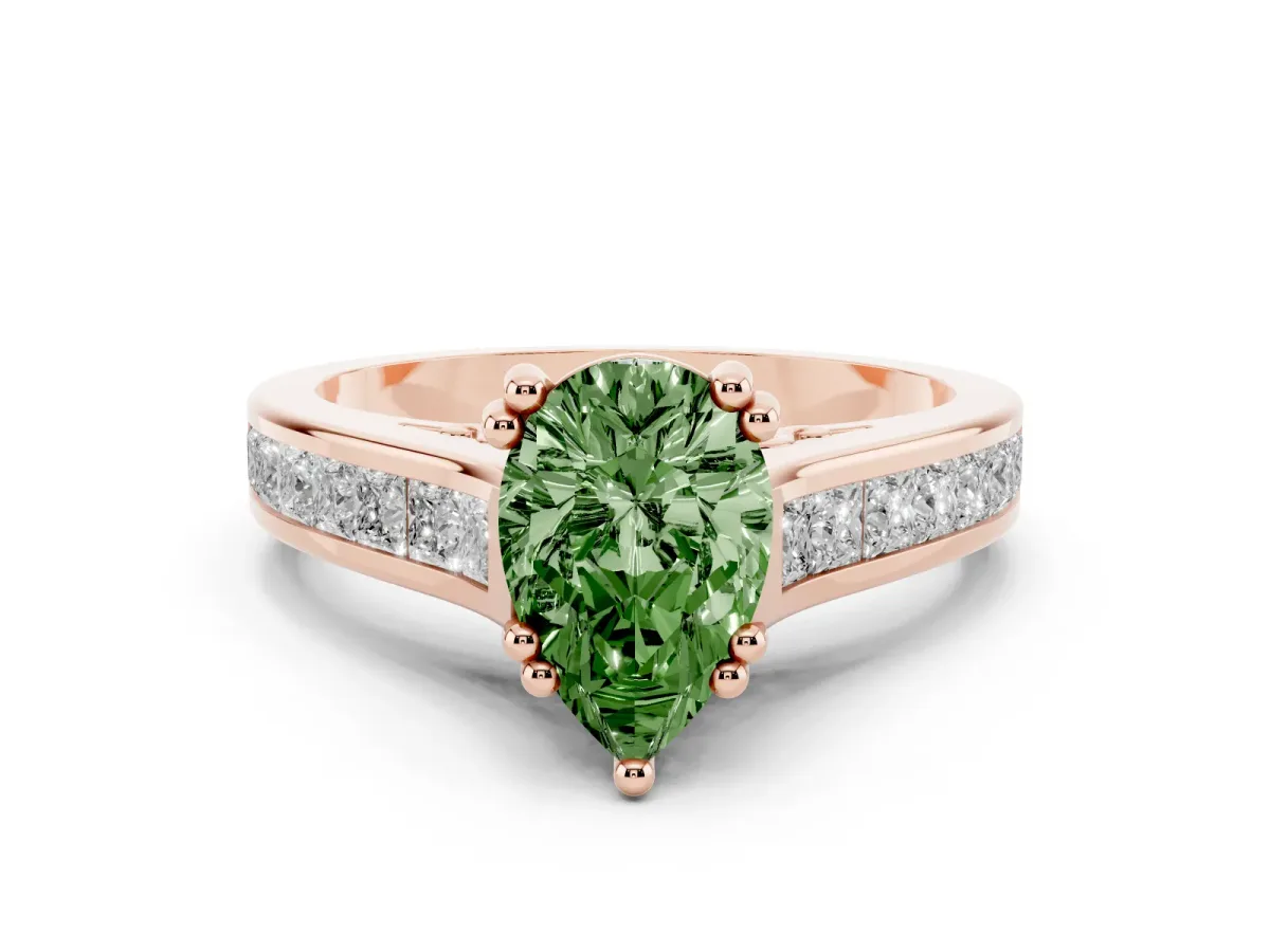 Fancy Green Pear Cut Cut Channel Set Solitaire Engagement Ring with Prong Setting Rose gold