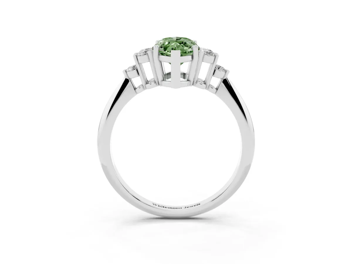 Fancy Green Marquise Cut Cut Diamond Cluster Ring with Solitaire Band and Four-Prong Setting Silver