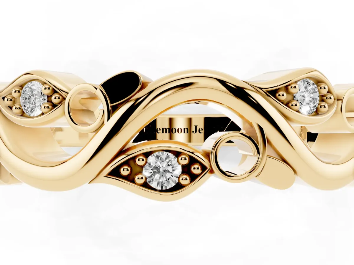 Marquise Diamond Vine Eternity Band with Bezel Setting Yellow gold