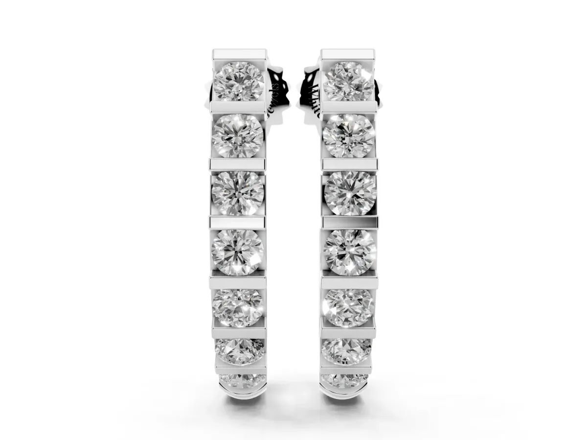 Round Diamond Channel-Set Hoop Earrings with Bar Prong Setting Silver