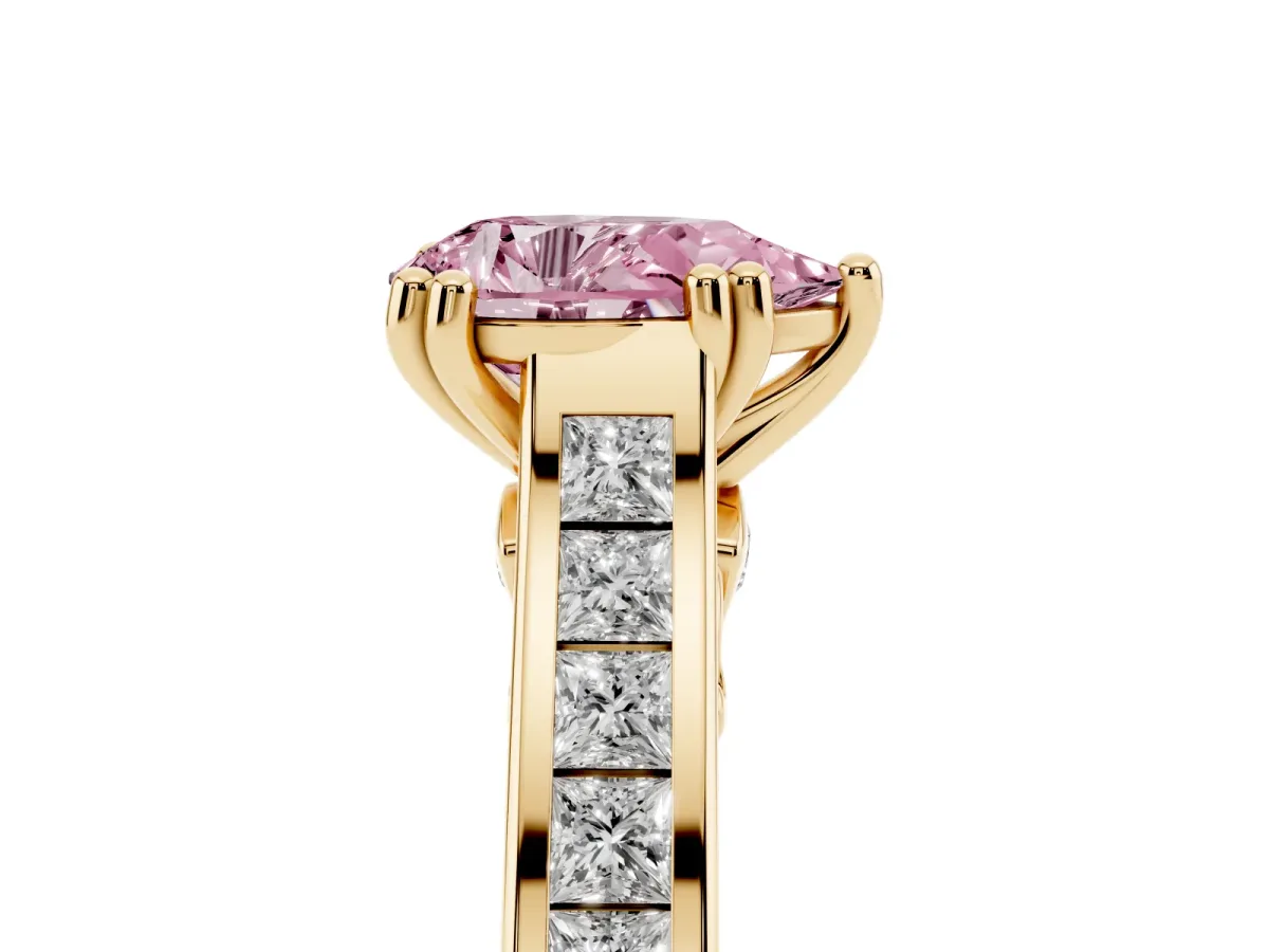 Fancy Pink Pear Cut Cut Channel Set Solitaire Engagement Ring with Prong Setting Yellow gold