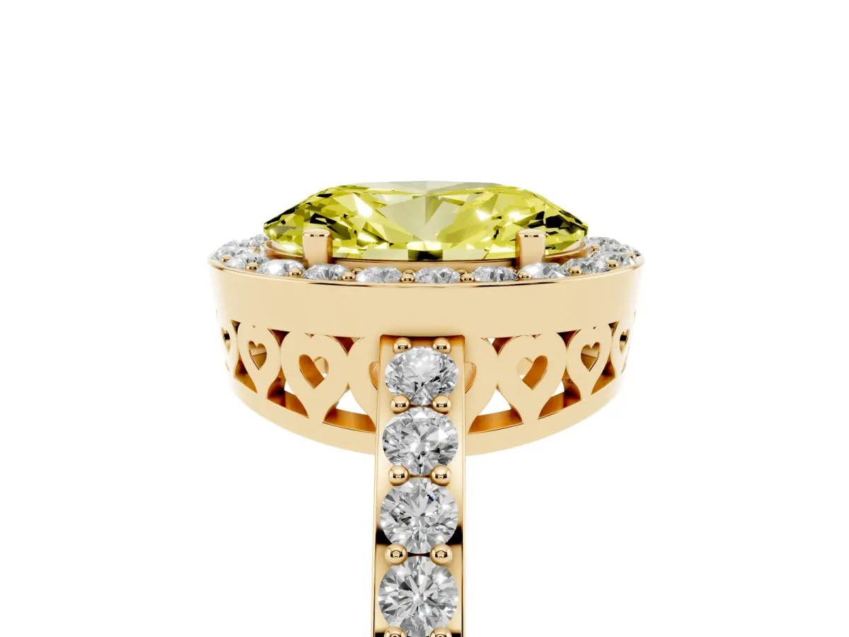 Fancy Yellow Oval Cut Halo Diamond Pavé Band Ring with Prong Setting Yellow gold