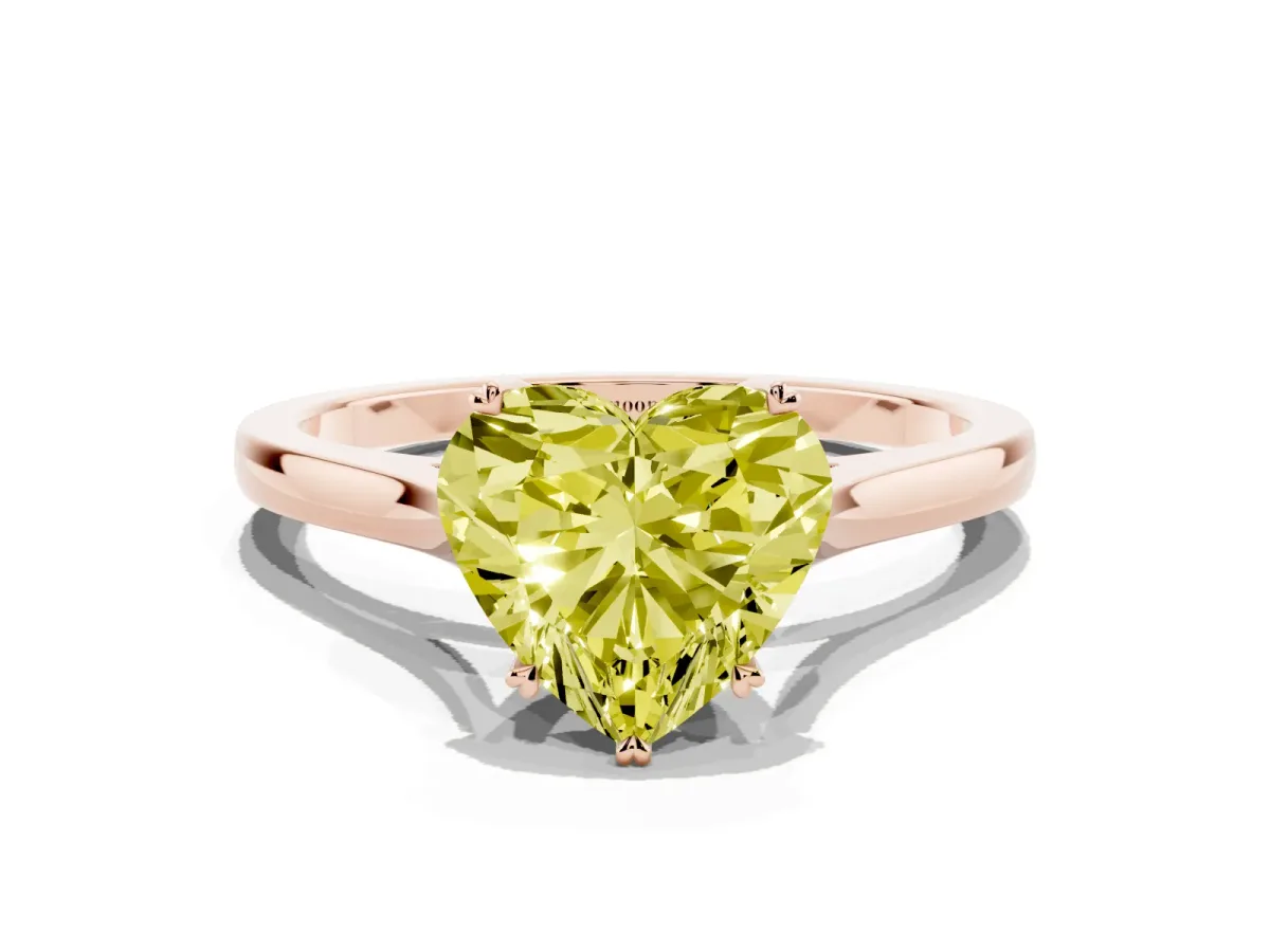 Fancy Yellow Heart Cut Solitaire Heart Prong Engagement Ring with Tapered Band Rose gold