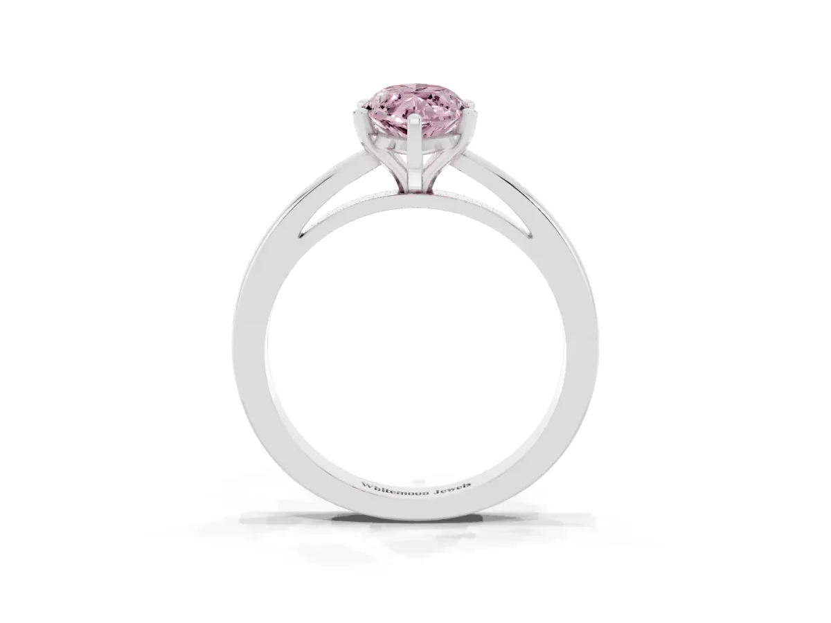 Fancy Pink Marquise Cut Solitaire Diamond Engagement Ring with Four-Prong Setting on a Classic Band Silver