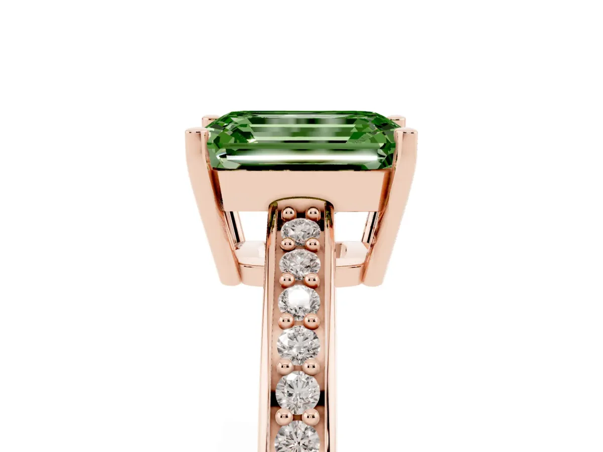 Fancy Green Emerald Cut Solitaire Pavé Band Prong Setting Ring Rose gold